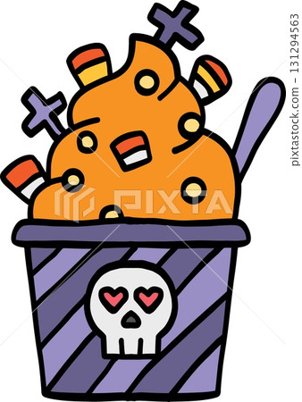 halloween Spooky dessert with Halloween-themed toppings in doodle color line style halloween Spooky dessert with Halloween-themed toppings in doodle color line style 131294563