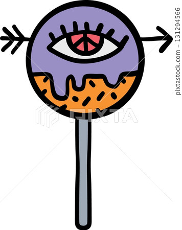 halloween Unique lollipop with an eye design in doodle color line style halloween Unique lollipop with an eye design in doodle color line style 131294566