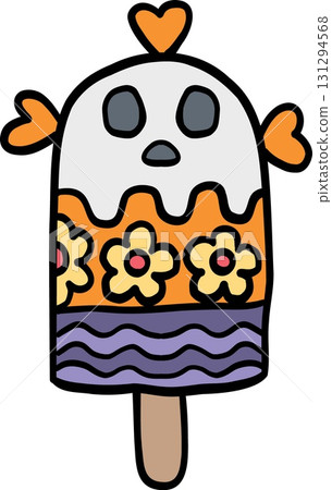 halloween Colorful ice cream popsicle with floral design in doodle color line style halloween Colorful ice cream popsicle with floral design in doodle color line style 131294568