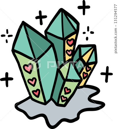 halloween Colorful crystal clusters with hearts and sparkle. in doodle color line style 131294577