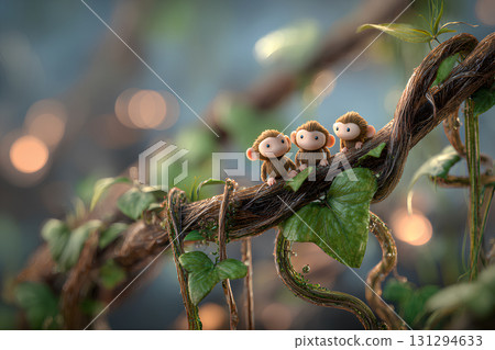 Cute monkeys hanging from ivy (3D) Cute monkeys hanging from ivy (3D) 131294633