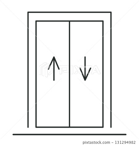 Elevator icon line lift way up and down lobby hall sign, Simple symbol. Passenger elevator, slide door.  131294982