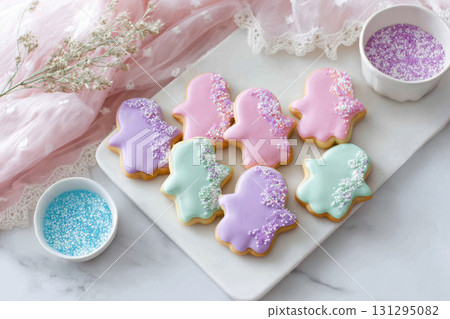 Soft-colored spooky treats perfect for fall parties, cute Halloween kitchen art, or festive baking decor. 131295082