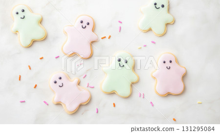 Soft-colored spooky treats perfect for fall parties, cute Halloween kitchen art, or festive baking decor. 131295084