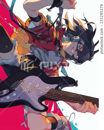 A happy girl holding a guitar 131295279