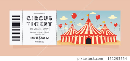 Circus Entry Ticket with Barcode Vector. Circus Entry Ticket with Barcode Vector. 131295334
