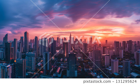 Building in modern city at twilight. 131295624