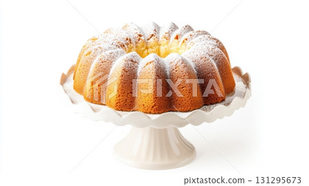 Old-fashioned cake design with ceramic stand, perfect for nostalgic kitchen projects. 131295673