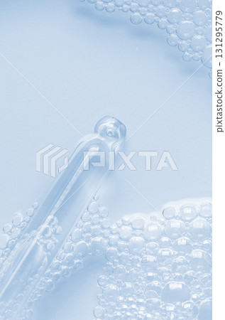 Bubbles of body gel or soap foam or shaving gel. Closeup. Copy space 131295779