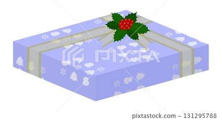 Rectangular gift box with holly decoration Rectangular gift box with holly decoration 131295788