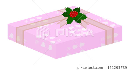 Rectangular gift box with holly decoration Rectangular gift box with holly decoration 131295789