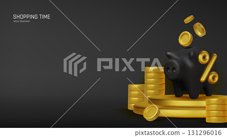 Elegant 3D piggy bank illustration with golden coins, ideal for finance, banking, investment, and money-saving advertisements. Elegant 3D piggy bank illustration with golden coins, ideal for finance, banking, investment, and money-saving advertisements. 131296016