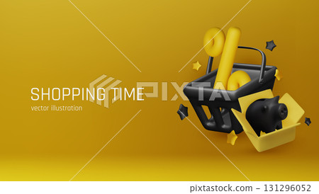 3D piggy bank illustration with flying coins and discount percentage, ideal for sales, shopping, and financial marketing projects. 3D piggy bank illustration with flying coins and discount percentage, ideal for sales, shopping, and financial marketing projects. 131296052