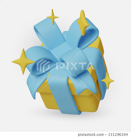 Elegant yellow gift boxes with blue ribbons and bows. For banner, web poster, flyer, stylish brochure, cover. 131296104