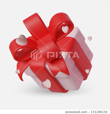 Elegant 3D Render of Romantic Gift Boxes with Pink Bows and Red Hearts 131296138