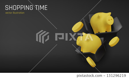 Black piggy bank with stacked coins on yellow background, symbolizing money saving, investment, finance, banking, and economic growth Black piggy bank with stacked coins on yellow background, symbolizing money saving, investment, finance, banking, and economic growth 131296219