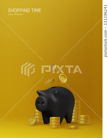 3D illustration of piggy bank surrounded by coins, representing personal savings, budget planning, banking, and financial security. 3D illustration of piggy bank surrounded by coins, representing personal savings, budget planning, banking, and financial security. 131296241