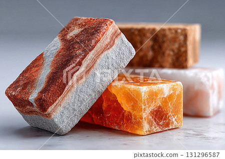 Stone material. Construction material. Stacked bricks with a trowel and mortar. Building concept. Stone material. Construction material. Stacked bricks with a trowel and mortar. Building concept. 131296587