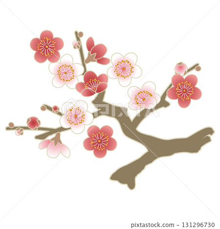 日式向量插圖,描繪了盛開的紅白梅花的樹枝 | 梅花,鮮花,新年 日式向量插圖,描繪了盛開的紅白梅花的樹枝 | 梅花,鮮花,新年 131296730