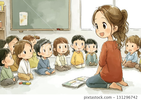 Miyu Series: Miyu with a warm smile playing with children as a nursery teacher 131296742