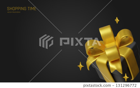 Black festive gifts tied with glossy golden bows. Black festive gifts tied with glossy golden bows. 131296772