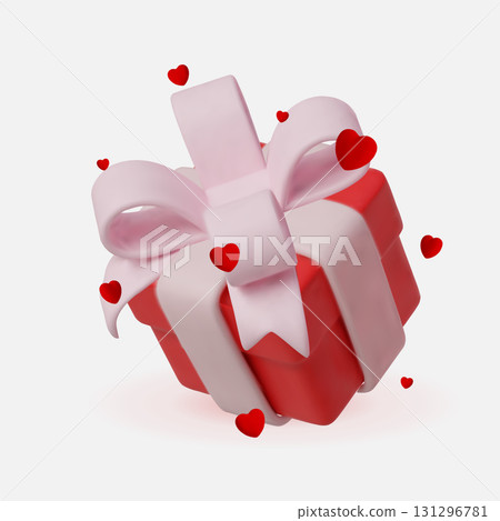 Elegant 3D Render of Romantic Gift Boxes with Pink Bows and Red Hearts Elegant 3D Render of Romantic Gift Boxes with Pink Bows and Red Hearts 131296781