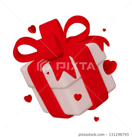 Elegant Valentine s present boxes decorated with pink bows and surrounded by red heart shapes. 131296793