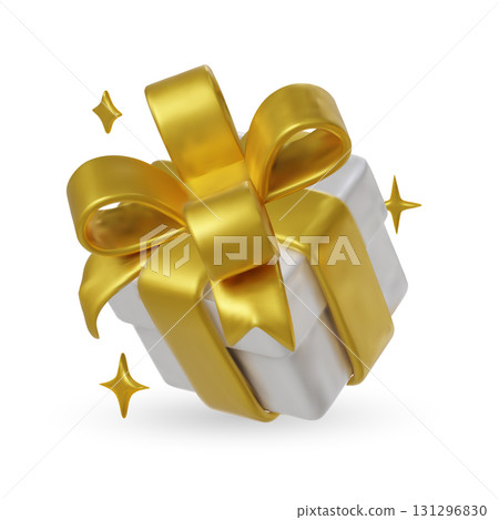 Elegant white gift boxes with shiny golden ribbons and bows. 131296830