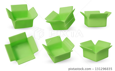 Collection of isometric open boxes on white background. Ideal for delivery, shipping, packaging, and online store visuals. Collection of isometric open boxes on white background. Ideal for delivery, shipping, packaging, and online store visuals. 131296835