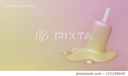 Minimalistic illustration of a melting ice cream popsicle on a bright pastel background. Minimalistic illustration of a melting ice cream popsicle on a bright pastel background. 131296849