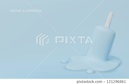 Minimalistic illustration of a melting blue ice cream popsicle on a bright pastel background. Minimalistic illustration of a melting blue ice cream popsicle on a bright pastel background. 131296861