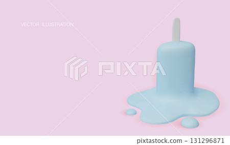 Minimalistic illustration of a melting blue ice cream popsicle on a bright pastel background. 131296871