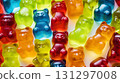 Gummy Jelly Bears Candies background. Sweet tasty backdrop. Generative AI 131297008