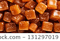 Toffee candy, caramel candies background. Sweet backdrop. Generative AI 131297019
