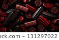 Licorice candies mix background. Sweet tasty backdrop. Generative AI 131297022