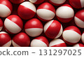 Red and white bonbons candies background. Generative AI 131297025