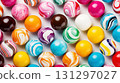 Top view on large colorful jawbreaker candies background. Gum colorful balls. Generative AI 131297027