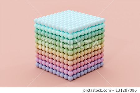 Rubik's Cube made of colorful spheres stacked on top of each other. 3D pastel vivid background. Rubik's Cube made of colorful spheres stacked on top of each other. 3D pastel vivid background. 131297090
