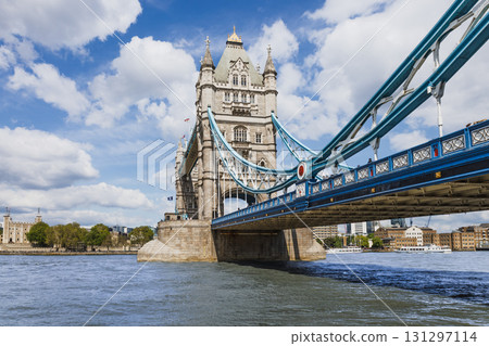 Tower Bridge over the River Thames in London, iconic Victorian landmark 131297114