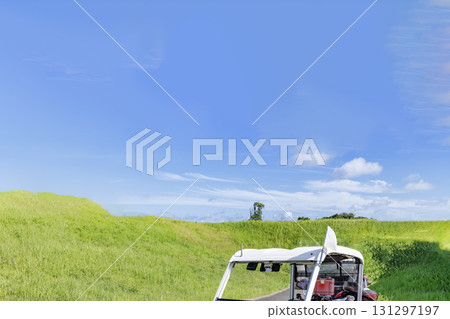 Golf cart and beautiful blue sky 131297197