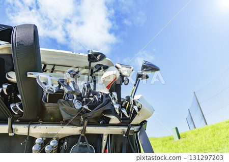 Golf cart and beautiful blue sky Golf cart and beautiful blue sky 131297203