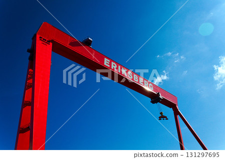 Eriksberg area on Hisingen in Gothenburg, former shipyard with big gantry crane near Alvsborg bridge, Sweden, sunny summer day Eriksberg area on Hisingen in Gothenburg, former shipyard with big gantry crane near Alvsborg bridge, Sweden, sunny summer day 131297695