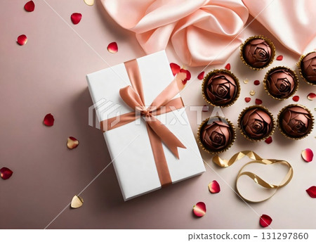 奢華的禮物:用粉紅色絲綢和絲帶包裹的禮物 奢華的禮物:用粉紅色絲綢和絲帶包裹的禮物 131297860