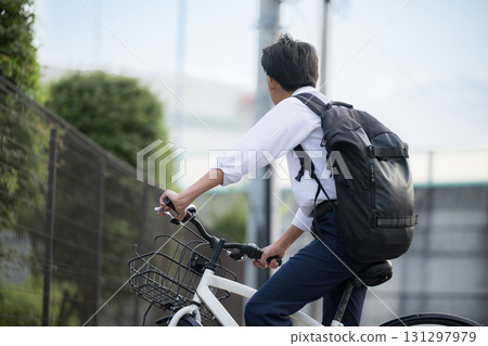 Image of high school students commuting to school by bicycle Image of high school students commuting to school by bicycle 131297979