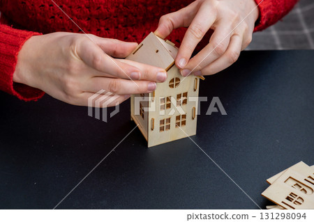 Master class of making craft wooden houses for conscientious Merry Christmas decor. Sustainable celebration minimal responsible DIY holiday project. Step by step instruction Festive modern Master class of making craft wooden houses for conscientious Merry Christmas decor. Sustainable celebration minimal responsible DIY holiday project. Step by step instruction Festive modern 131298094