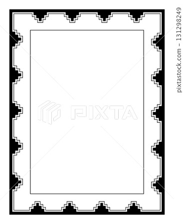 Rectangle frame with stepped pattern. Decorative border with seamless repeated staircase-like motif, similar to step pyramids, battlements or gears as it was used in the art of Native American tribes. 131298249