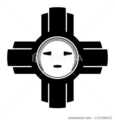 Original Zia Sun symbol. Solar sign with four sunbeams in each direction, as depicted on a pottery of the indigenous Zia people, which became the template for the symbol on the flag of New Mexico. Original Zia Sun symbol. Solar sign with four sunbeams in each direction, as depicted on a pottery of the indigenous Zia people, which became the template for the symbol on the flag of New Mexico. 131298251