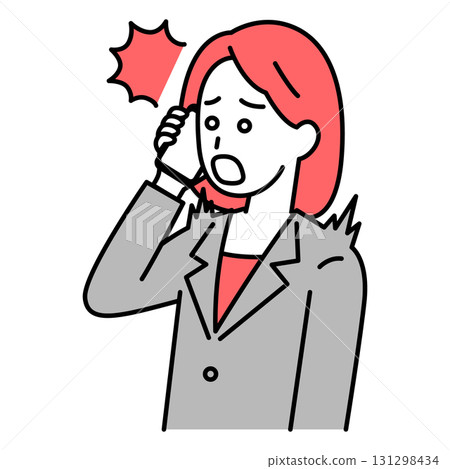 一位西裝革履的女士對智慧型手機上的來電感到驚訝 一位西裝革履的女士對智慧型手機上的來電感到驚訝 131298434