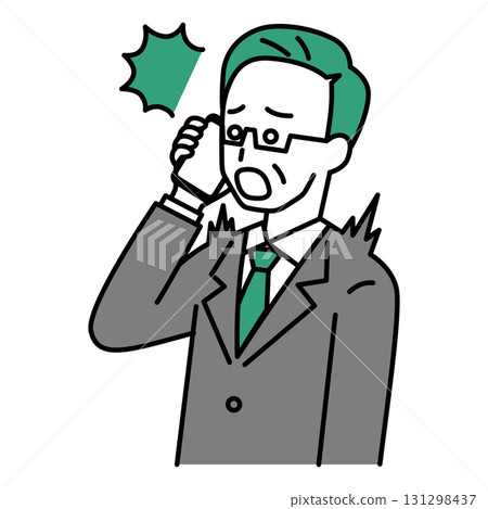 A middle-aged man in a suit surprised by a call on his smartphone 131298437