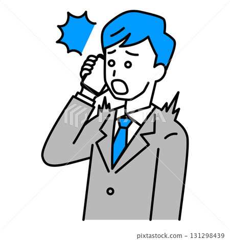 一名西裝革履的男子被智慧型手機上的來電嚇了一跳 一名西裝革履的男子被智慧型手機上的來電嚇了一跳 131298439